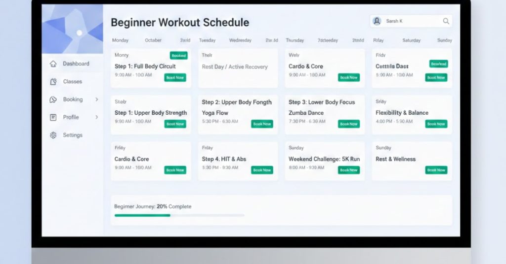 “Screenshot of Well Fitness Company member portal showing class booking interface and schedule.”