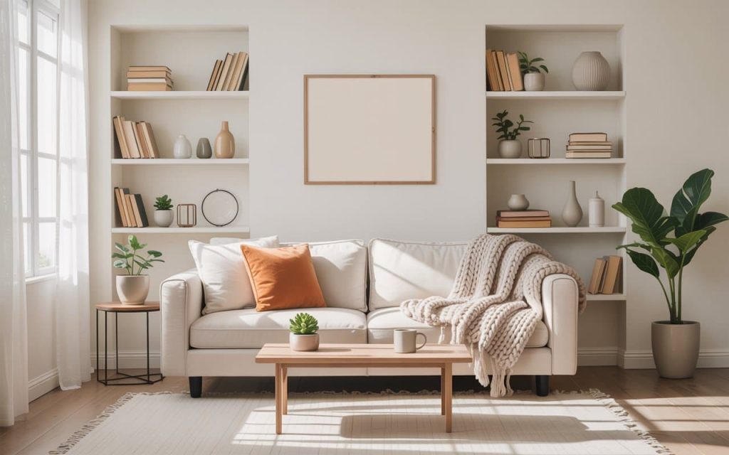 Minimalist and clean home interior showing organized and budget-conscious decor.